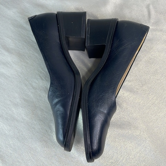 Vintage 90s Aldo Navy Blue Square Toe Block Heel Pumps Leather Italy 37 EU - Picture 4 of 12